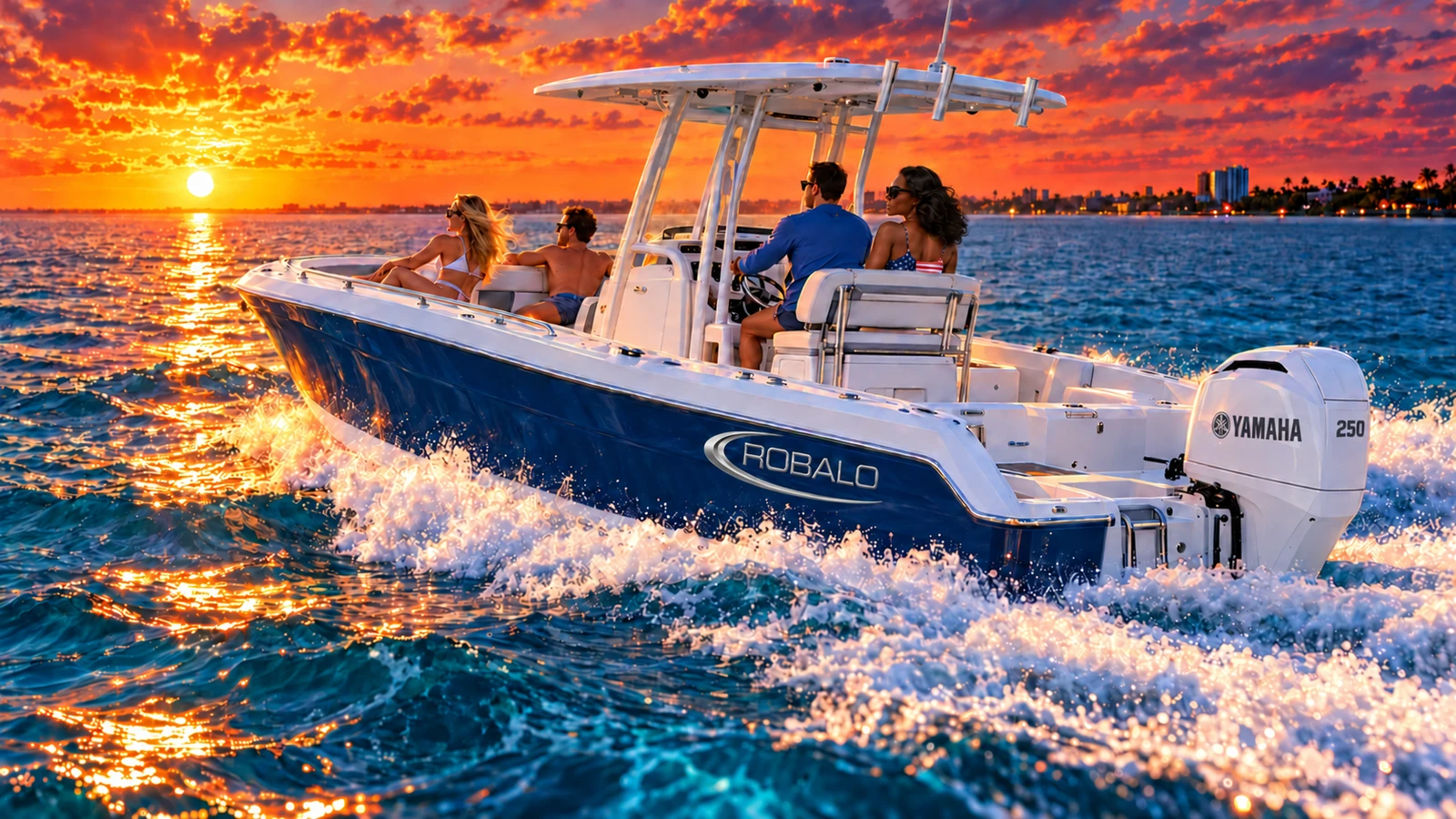 Boat at sunset on Florida coastal waters